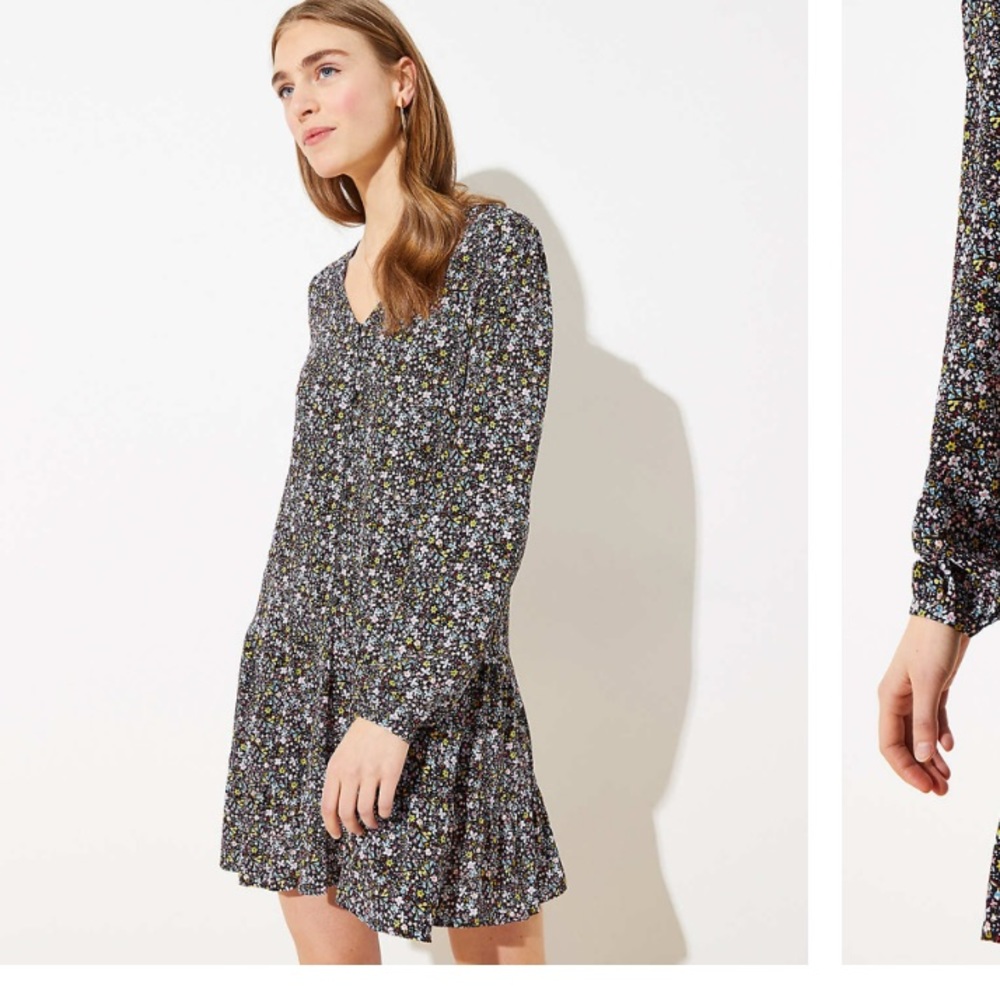 Loft Floral Button Flippy Dress